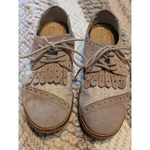 TOMS Womens Brogue Oxford Kiltie Fringe Lace Up Shoes Taupe Grey Suede 7.5